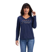 Womens REAL Chest Logo LS Tee, Navy Heather