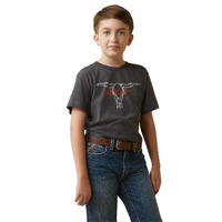 Boys Barbed Wire Steer Tee, Charcoal Heather