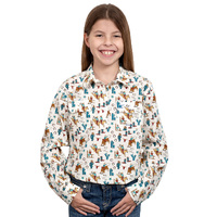 Girls Harper 1/2 Button Shirt, Cream Rodeo Girl
