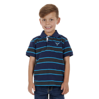 Boys Peters Polo, Navy/Charcoal Marle