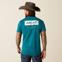 Mens Stacks Tee, Cyan Black Heather