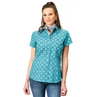 Womens Amarillo Short Sleeve Shirt, Turquoise Lake