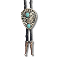 Teardrop Feather &amp; Stone Bolo Tie, Turquoise