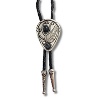 Teardrop Feather &amp; Stone Bolo Tie, Black