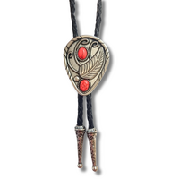 Teardrop Feather &amp; Stone Bolo Tie, Red