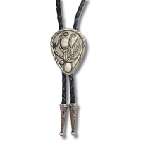 Teardrop Feather &amp; Stone Bolo Tie, White