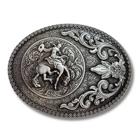 Western Floral Saddle Bronc Buckle, Silver