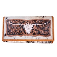 Brown/White Cowhide Hair On Leather Clutch, Longhorn Tooled