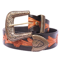 Floral Hand Tooled 2 Tone Belt