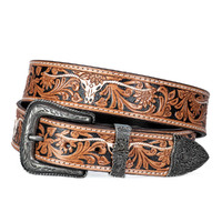 Tooled White Longhorn Belt