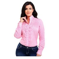 Womens Ruffle Shirt, Pink Stripe