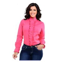 Womens Ruffle Shirt, Plain Pink