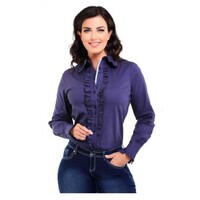 Womens Ruffle Collared Shirt, Plain Navy