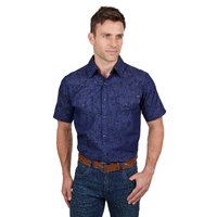 Mens Drew Print Short Sleeve Shirt, Denim