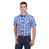 Mens Mark Check Short Sleeve Shirt, Royal