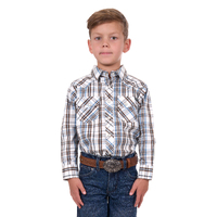 Boys Evan Check Shirt, White/Tan