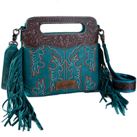 Embroidered Fringe Crossbody Bag, Turquoise